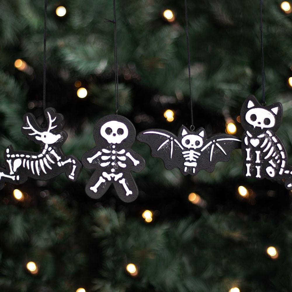 Something Different - Set of 4 Black Creepy Skeleton Cookie Ornaments Weihnachtskugeln - Mehrfarben